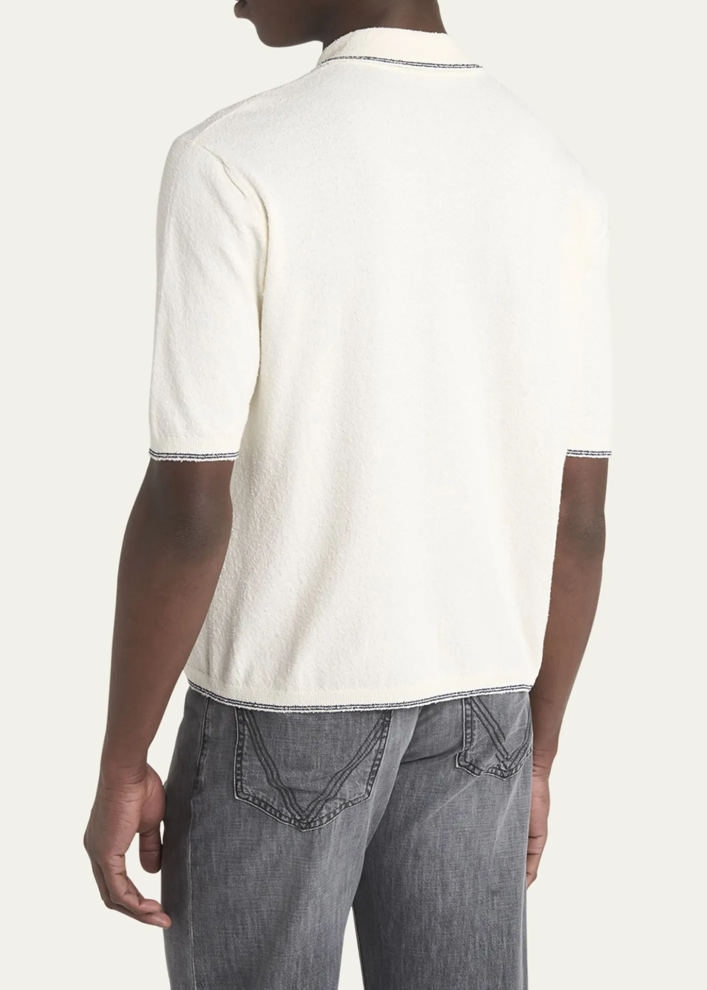 Bottega VenetaMen's Stripe Intarsia Knit Polo Shirt