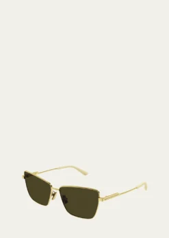 Bottega VenetaRectangle Golden Metal Sunglasses