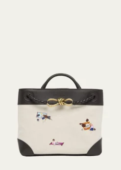Bottega VenetaAndiamo Small Embroidered Canvas Top-Handle Bag