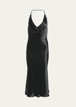 Bottega VenetaBeaded Halter Washed Fluid Shine Viscose Dress