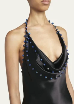 Bottega VenetaBeaded Halter Washed Fluid Shine Viscose Dress