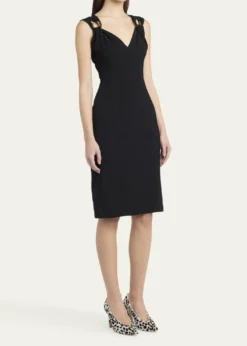 Bottega VenetaBuckle Sleeveless Grainy Viscose Linen Dress