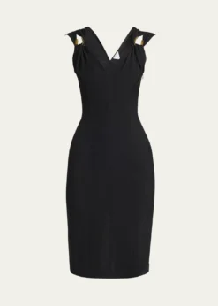Bottega VenetaBuckle Sleeveless Grainy Viscose Linen Dress