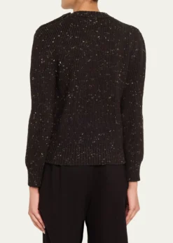 Bottega VenetaButton-Shoulder Speckled Rib Crewneck Sweater