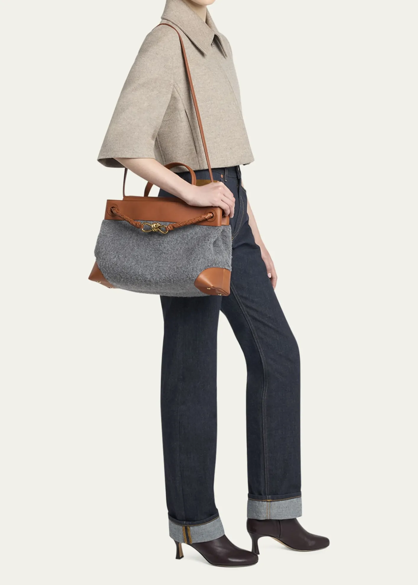Bottega VenetaCiao Ciao Medium Felt & Leather Top-Handle Bag