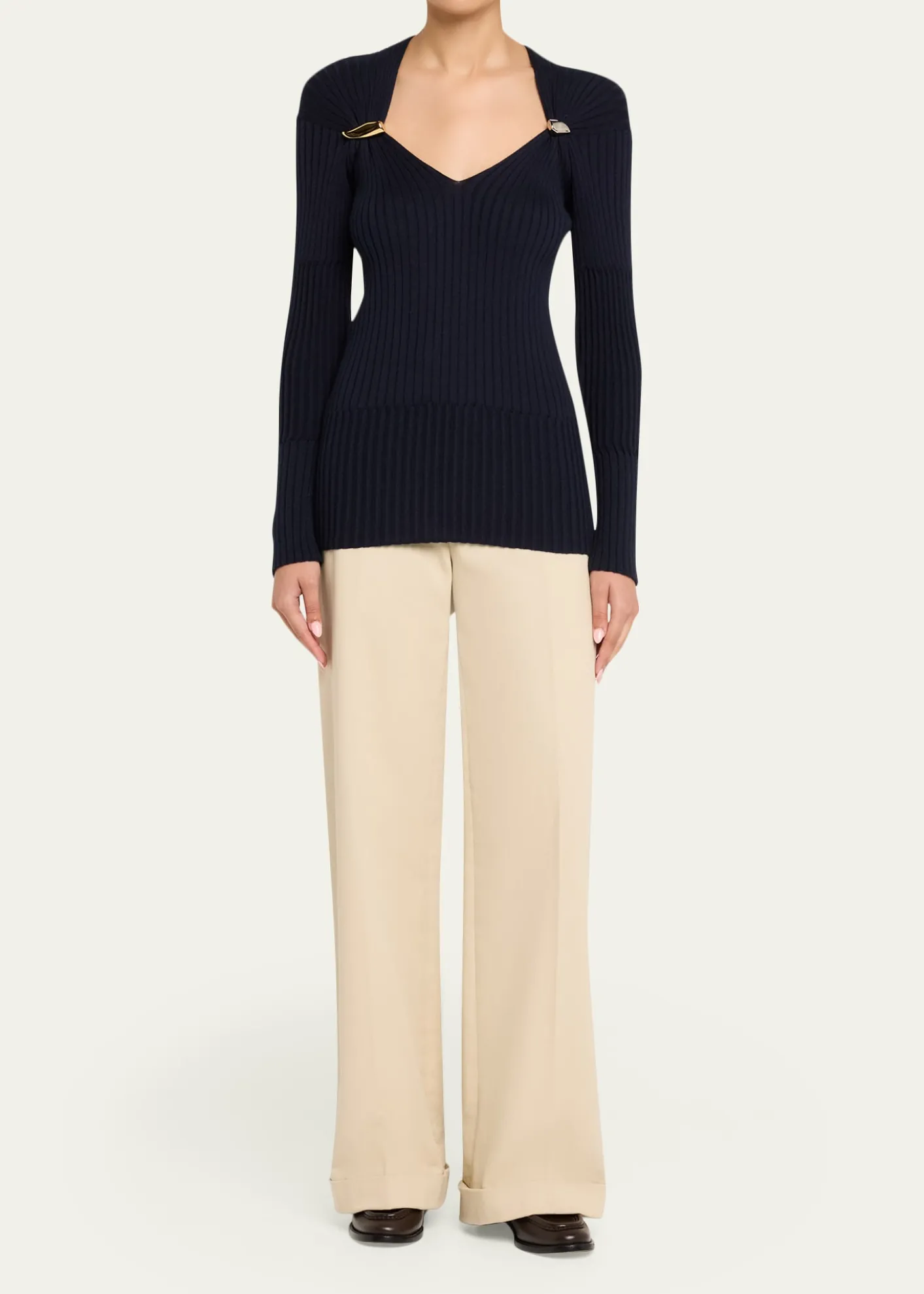 Bottega VenetaClaw Embellished Cashmere-Silk Rib Sweater