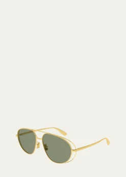 Bottega VenetaCutout Metal Aviator Sunglasses