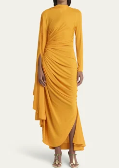 Bottega VenetaDraped Matte Viscose Jersey Cape Maxi Dress