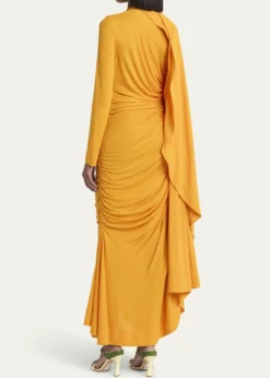 Bottega VenetaDraped Matte Viscose Jersey Cape Maxi Dress
