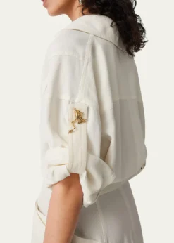 Bottega VenetaFit-and-Flare Grainy Midi Dress with Frog Embellishments