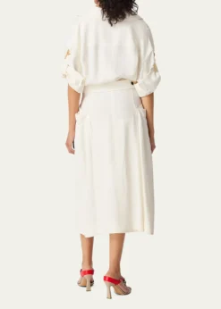 Bottega VenetaFit-and-Flare Grainy Midi Dress with Frog Embellishments