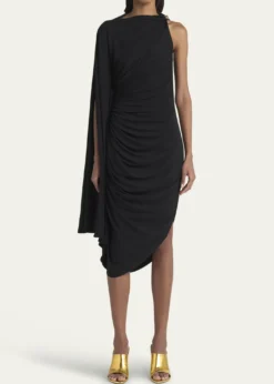 Bottega VenetaFrog Draped Matte Viscose Jersey Cape Dress