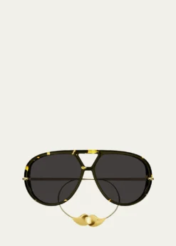 Bottega VenetaGeometric Acetate & Metal Alloy Aviator Sunglasses