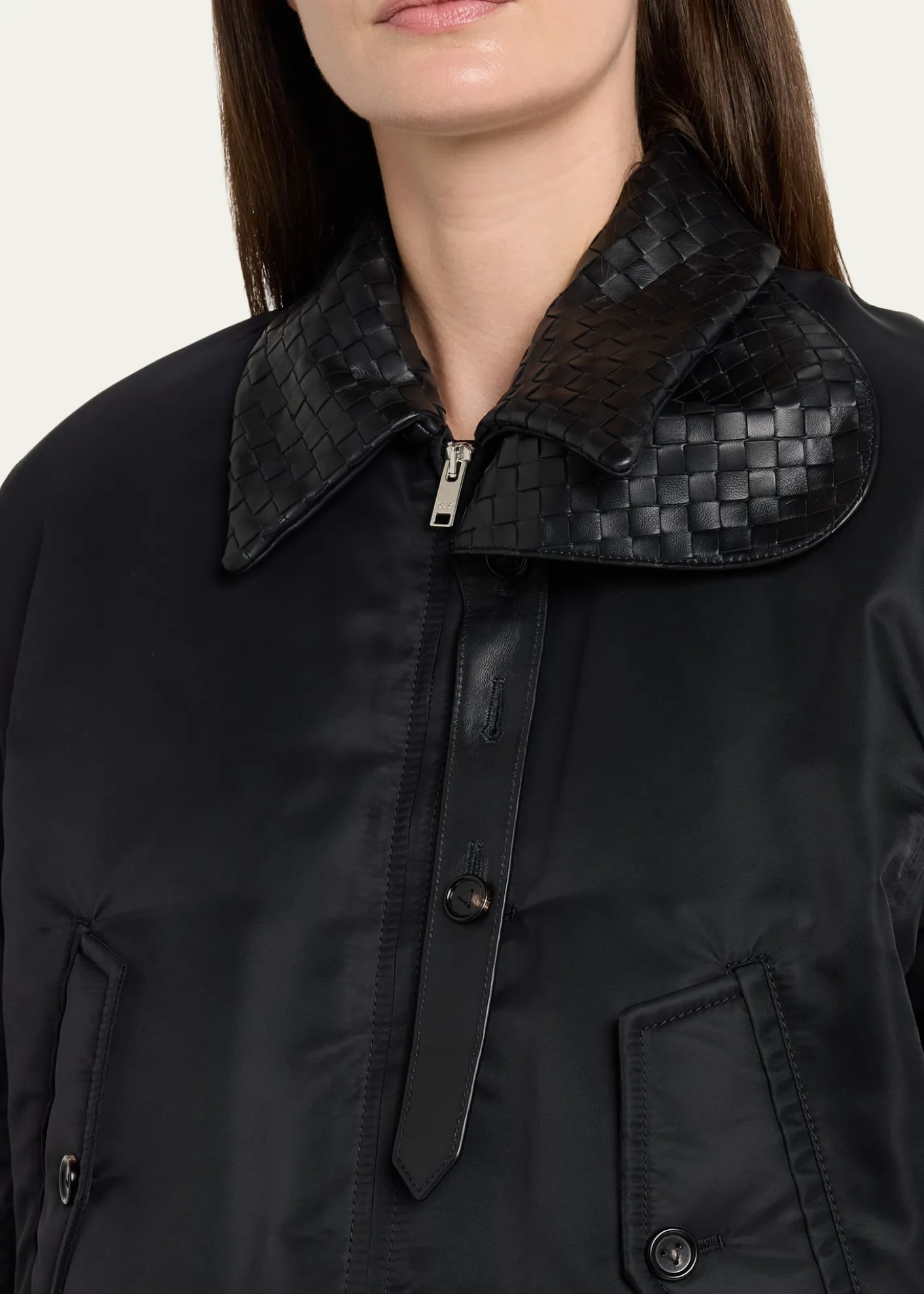 Bottega VenetaIntrecciato Collar Blouson Bomber Jacket