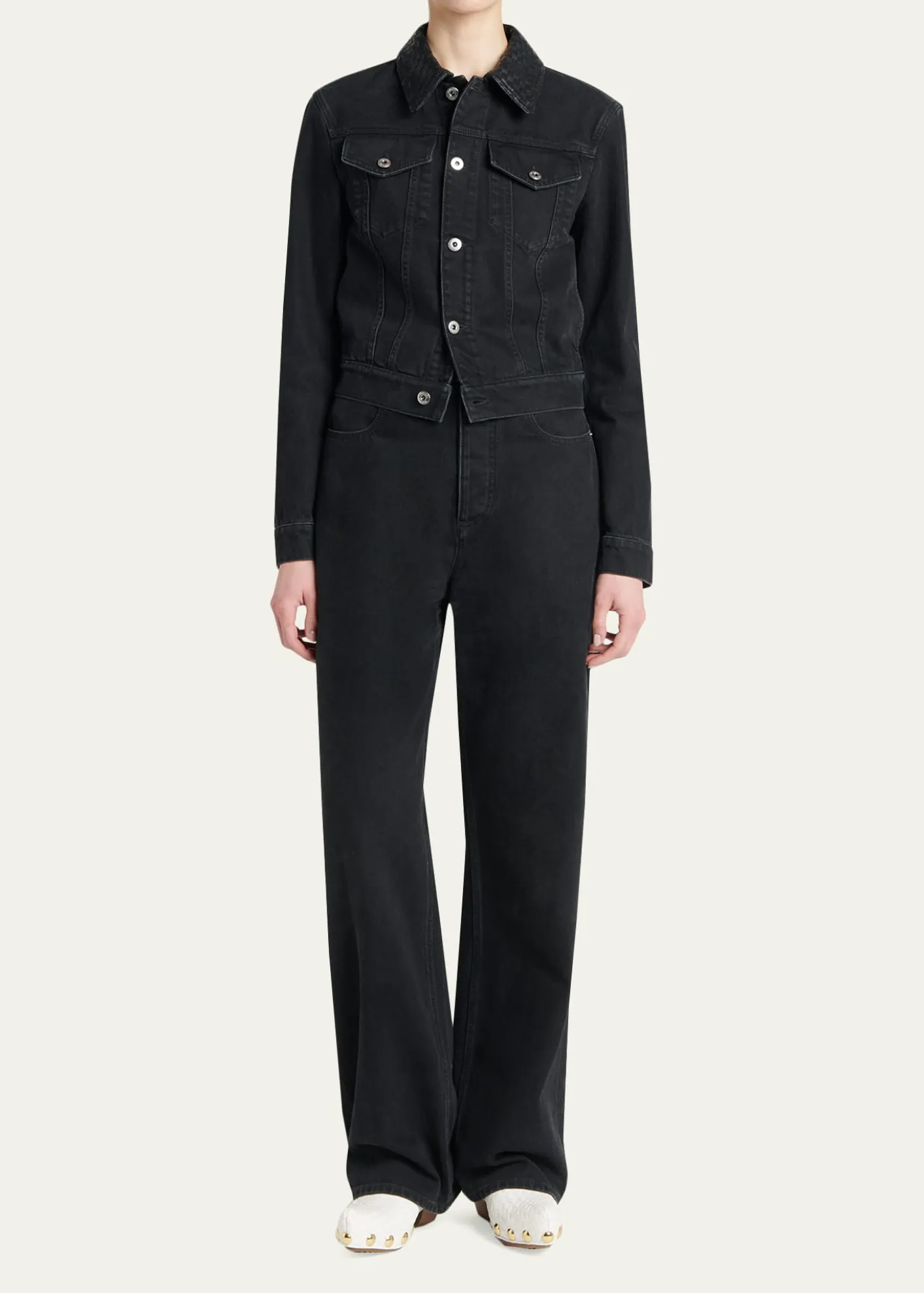 Bottega VenetaIntrecciato-Collar Faded Black Denim Jacket
