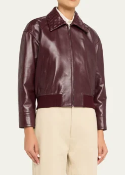 Bottega VenetaIntrecciato Collar Leather Bomber Jacket