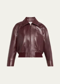 Bottega VenetaIntrecciato Collar Leather Bomber Jacket