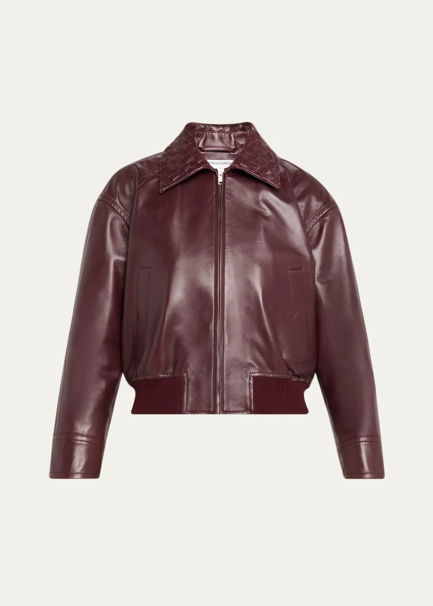 Bottega VenetaIntrecciato Collar Leather Bomber Jacket