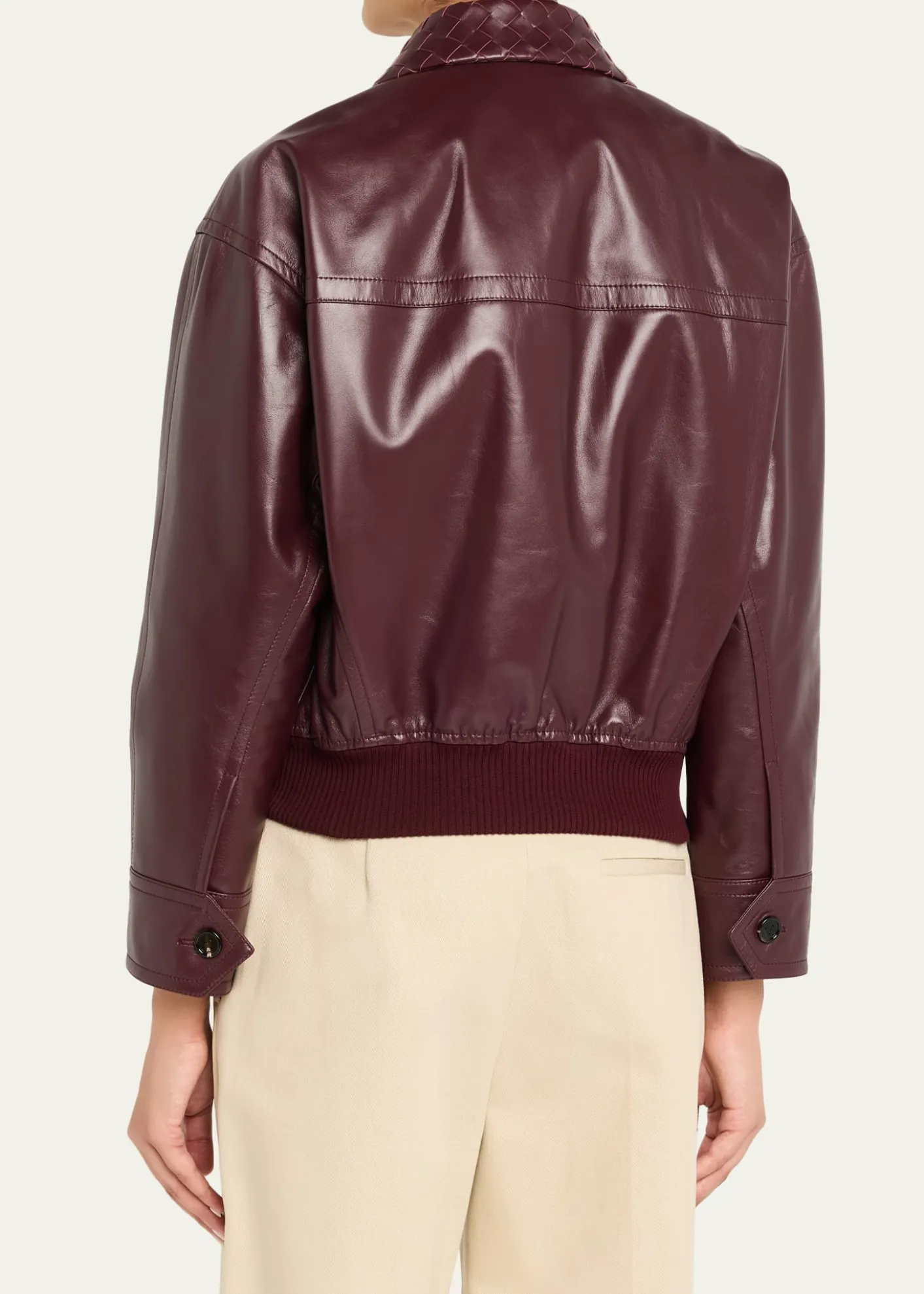 Bottega VenetaIntrecciato Collar Leather Bomber Jacket
