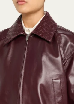 Bottega VenetaIntrecciato Collar Leather Bomber Jacket