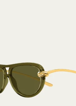 Bottega VenetaKnot 55mm Acetate & Metal Aviator Sunglasses