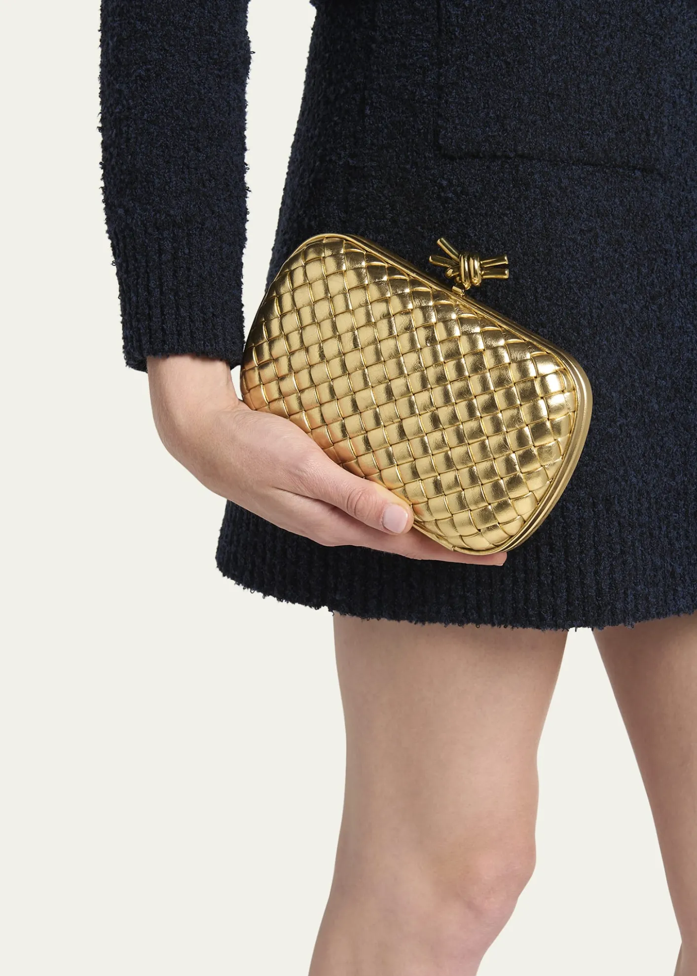 Bottega VenetaKnot Padded Metallic Leather Clutch Bag