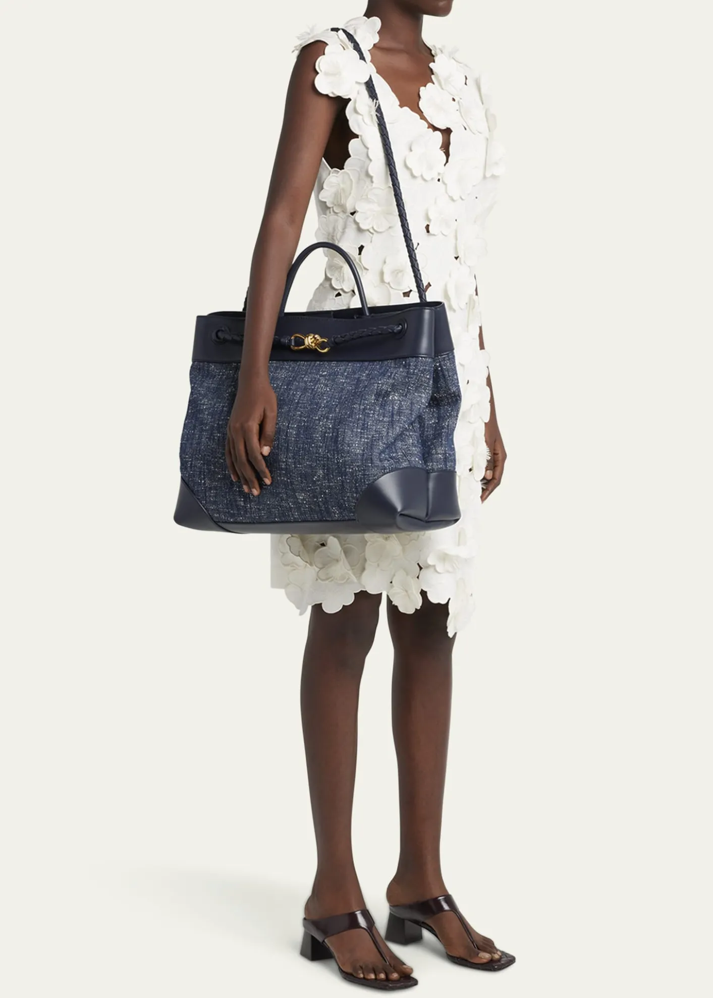 Bottega VenetaLarge Andiamo Denim Boucle Crossbody Bag