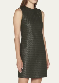 Bottega VenetaLeather Intrecciato Weave Mini Dress