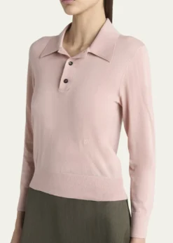 Bottega VenetaLong-Sleeve Fine Cashmere Polo Sweater