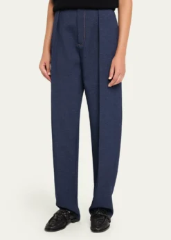 Bottega VenetaMelange Wool Drill Pleated Tapered-Leg Trousers