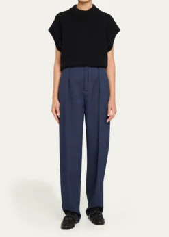 Bottega VenetaMelange Wool Drill Pleated Tapered-Leg Trousers