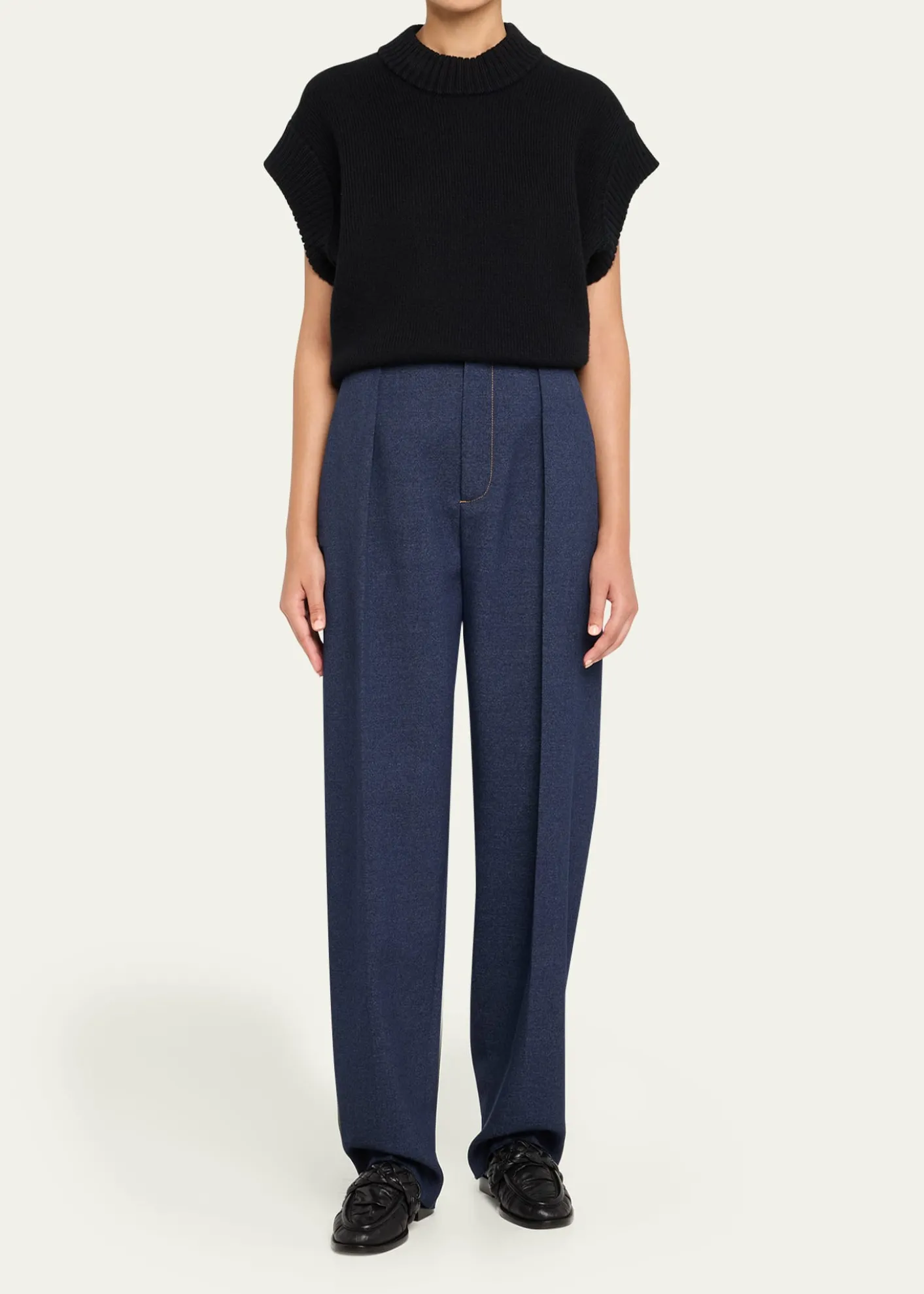 Bottega VenetaMelange Wool Drill Pleated Tapered-Leg Trousers