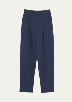 Bottega VenetaMelange Wool Drill Pleated Tapered-Leg Trousers