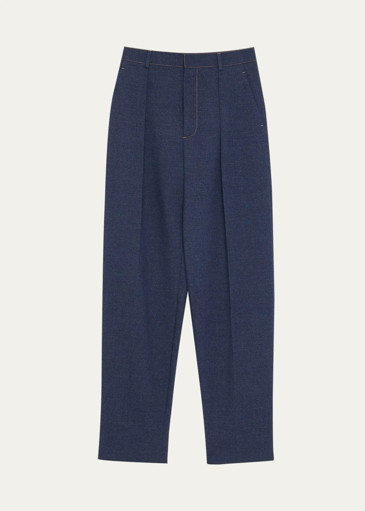 Bottega VenetaMelange Wool Drill Pleated Tapered-Leg Trousers
