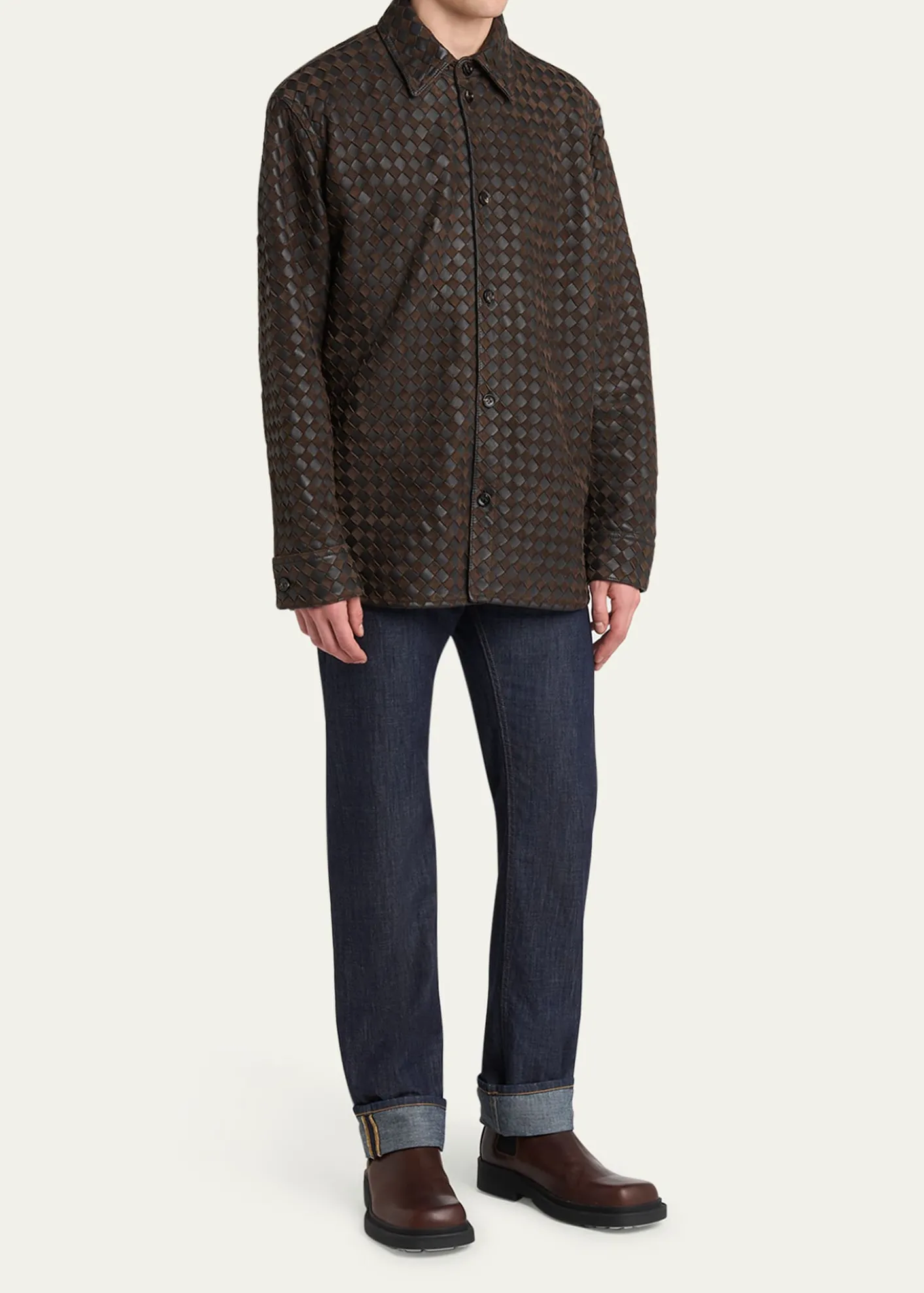 Bottega VenetaMen's Ben Smooth & Intrecciato Leather Chelsea Boots