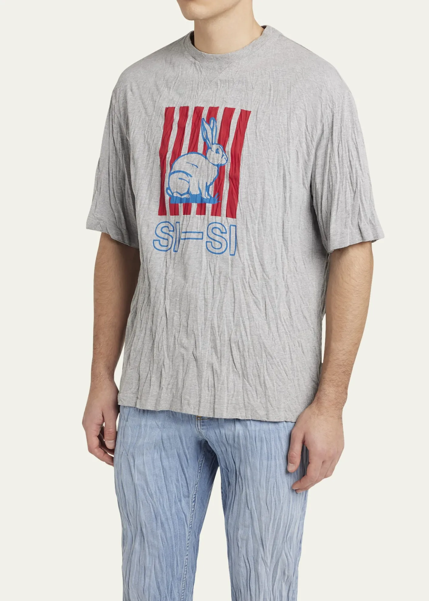 Bottega VenetaMen's Crinkled Jersey Rabbit T-Shirt