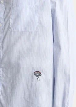 Bottega VenetaMen's Fine Stripe Poplin Shirt with Embroidered Mushroom Patch