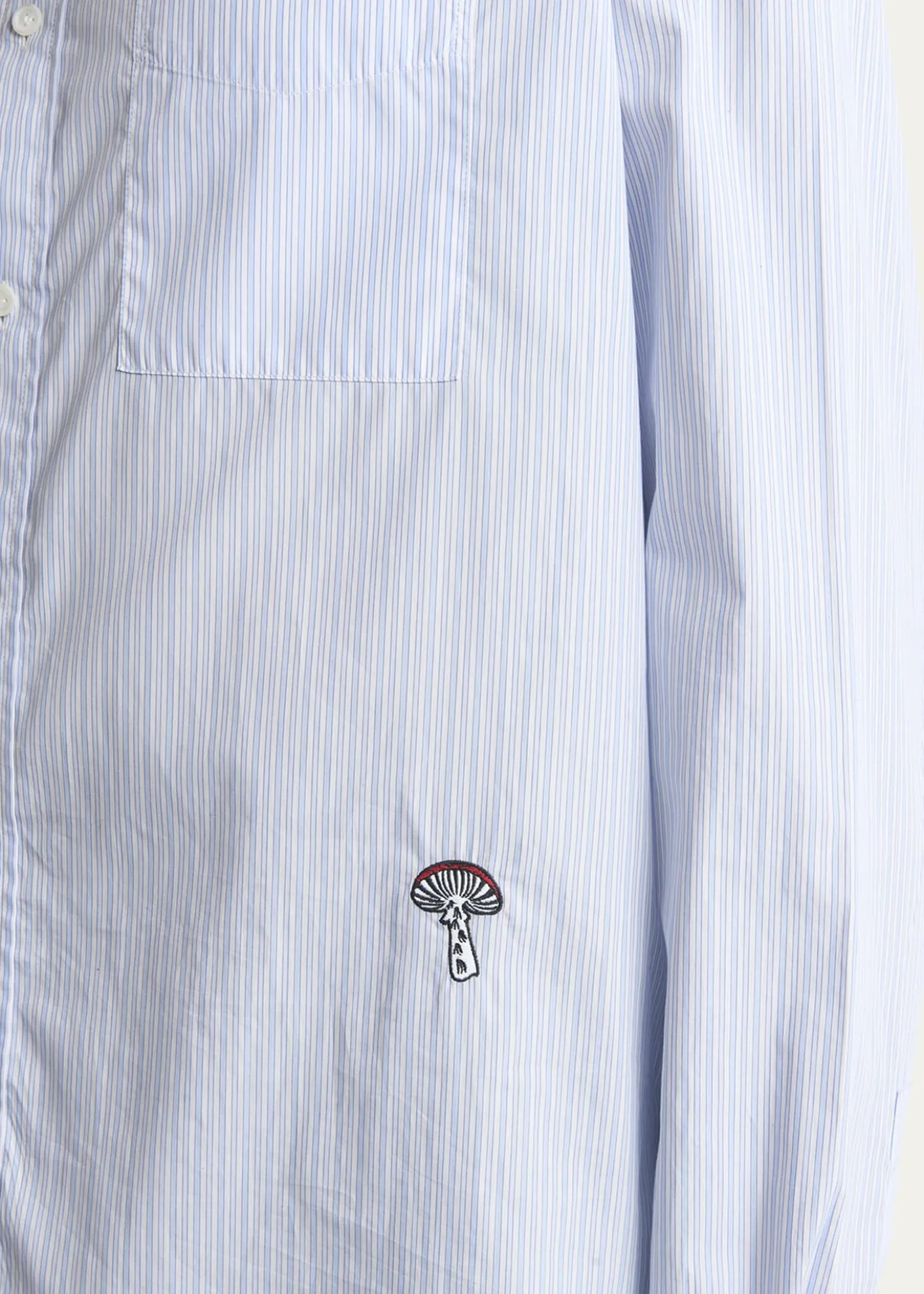 Bottega VenetaMen's Fine Stripe Poplin Shirt with Embroidered Mushroom Patch
