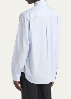 Bottega VenetaMen's Fine Stripe Poplin Shirt with Embroidered Mushroom Patch