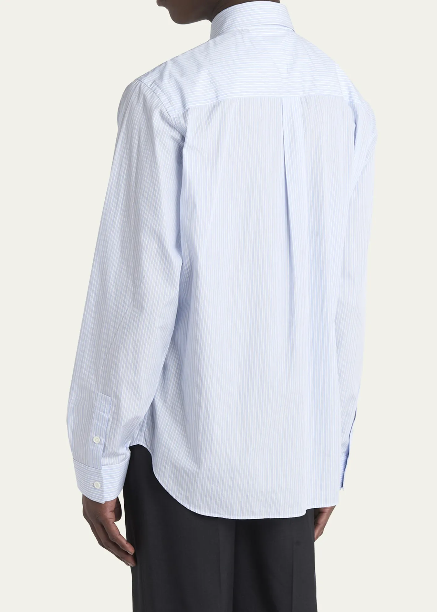 Bottega VenetaMen's Fine Stripe Poplin Shirt with Embroidered Mushroom Patch
