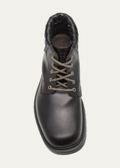 Bottega VenetaMen's Haddock Intrecciato-Collar Leather Lace-Up Boots