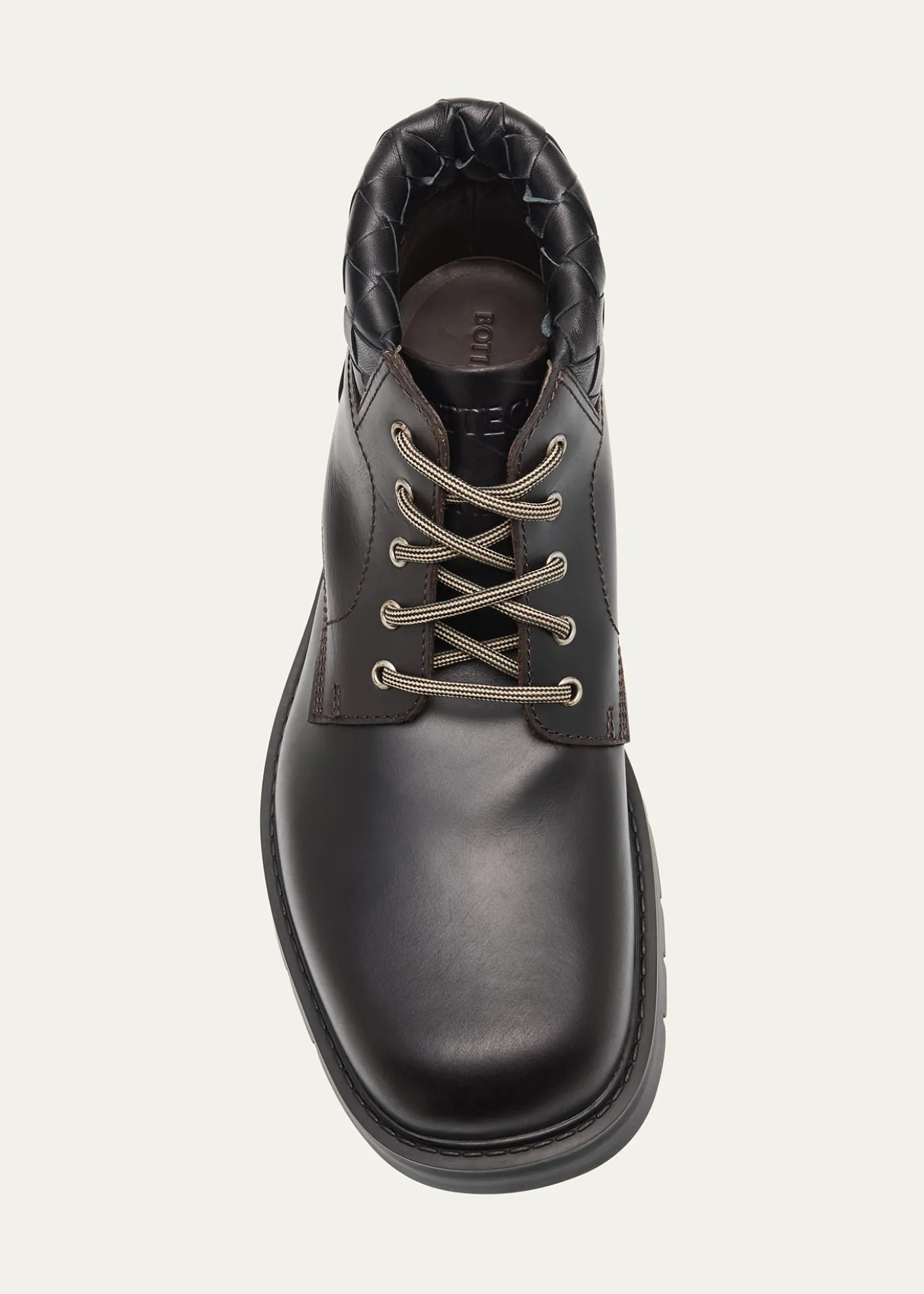 Bottega VenetaMen's Haddock Intrecciato-Collar Leather Lace-Up Boots