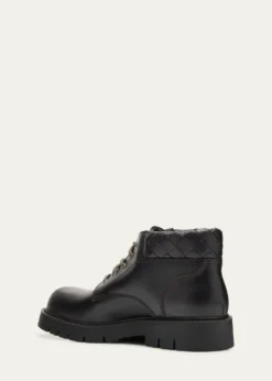 Bottega VenetaMen's Haddock Intrecciato-Collar Leather Lace-Up Boots