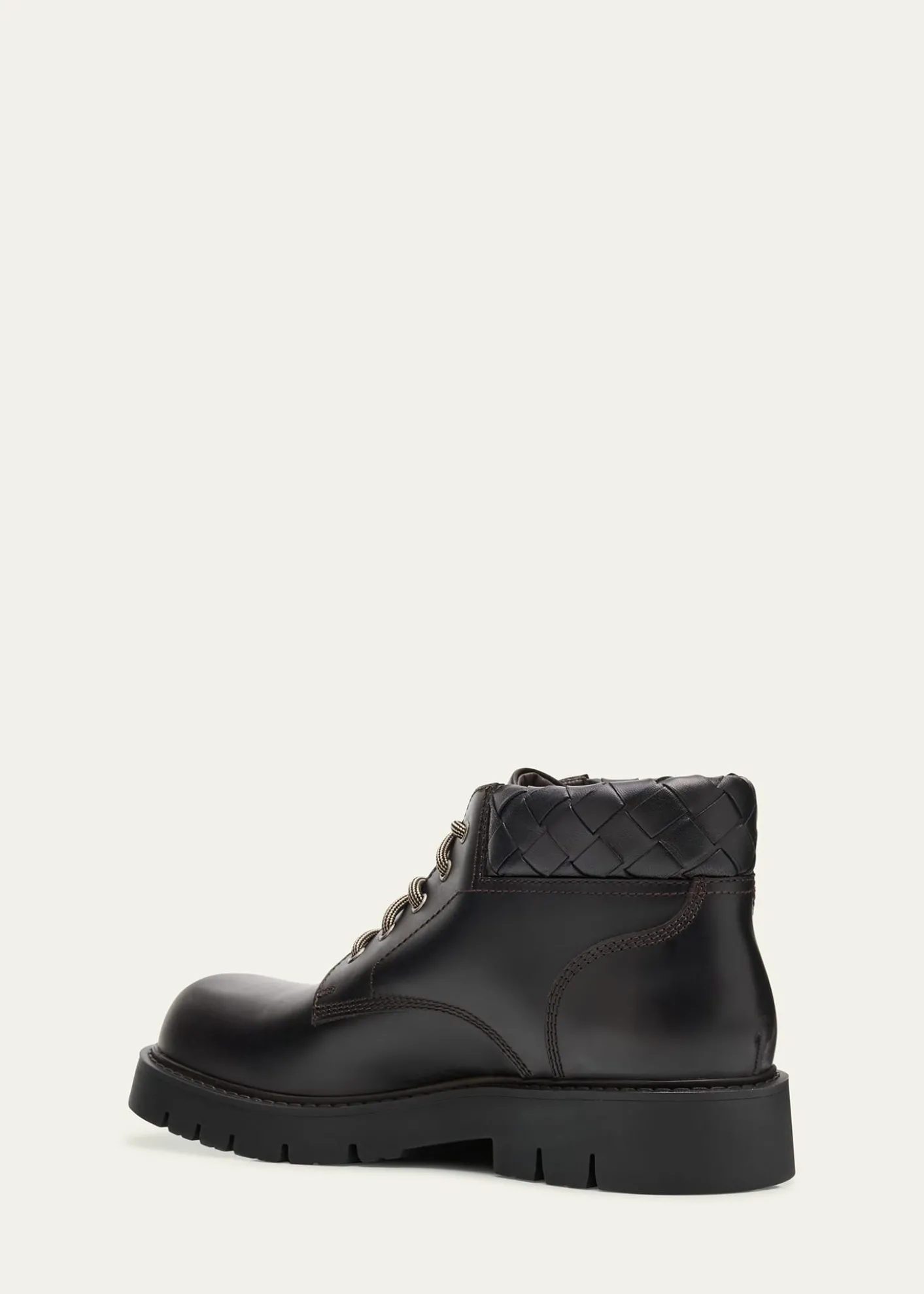 Bottega VenetaMen's Haddock Intrecciato-Collar Leather Lace-Up Boots