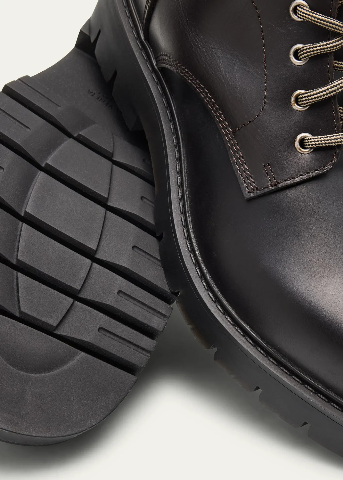 Bottega VenetaMen's Haddock Intrecciato-Collar Leather Lace-Up Boots
