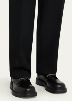 Bottega VenetaMen's Haddock Intrecciato-Collar Leather Lace-Up Boots