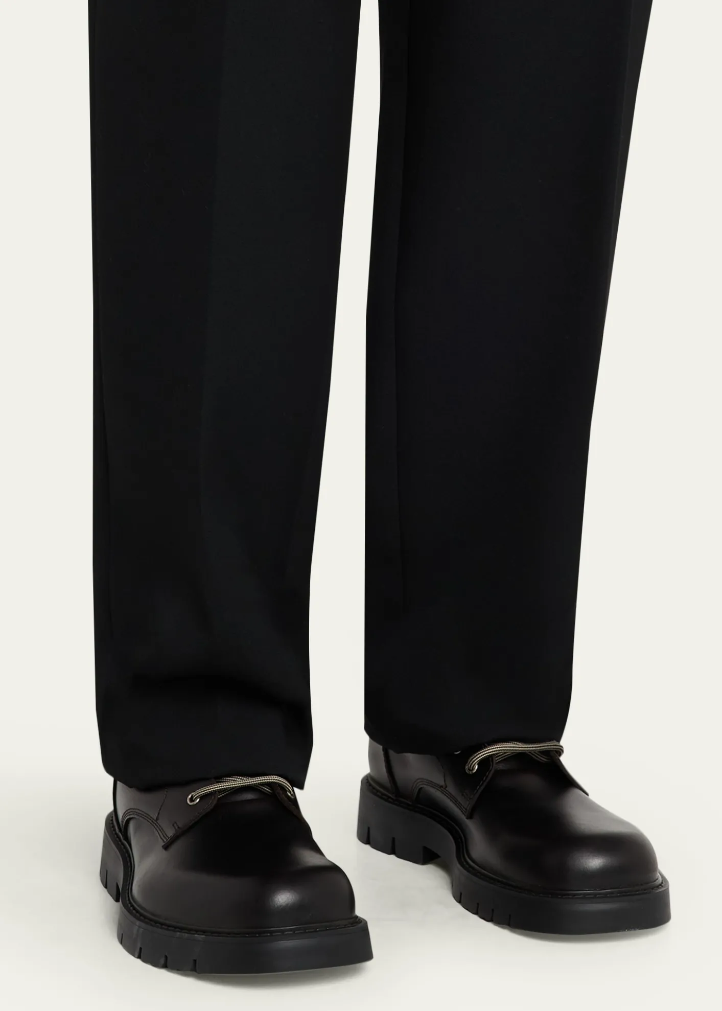 Bottega VenetaMen's Haddock Intrecciato-Collar Leather Lace-Up Boots