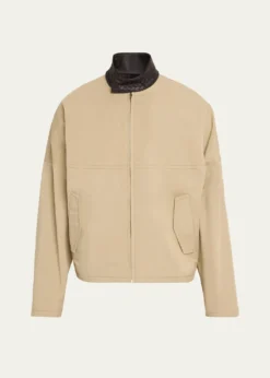 Bottega VenetaMen's Intrecciato Leather-Collar Cotton Blouson