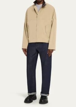 Bottega VenetaMen's Intrecciato Leather-Collar Cotton Blouson