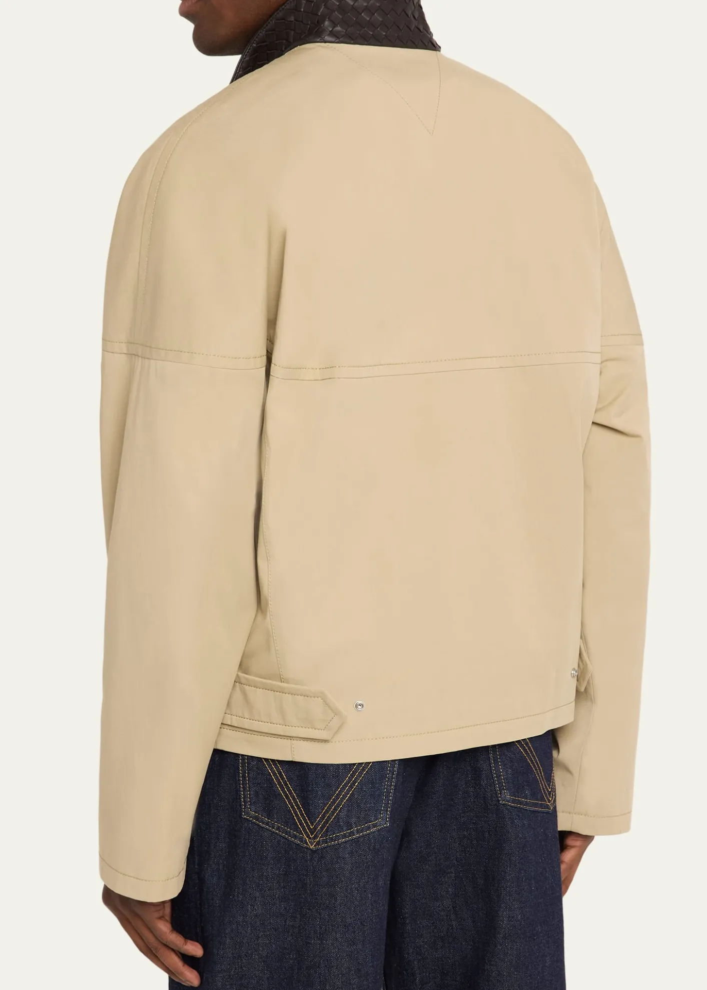 Bottega VenetaMen's Intrecciato Leather-Collar Cotton Blouson